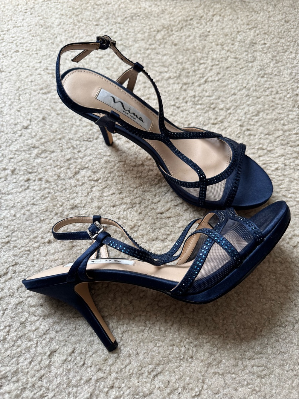 Nina Navy Strappy Heel, Size 7